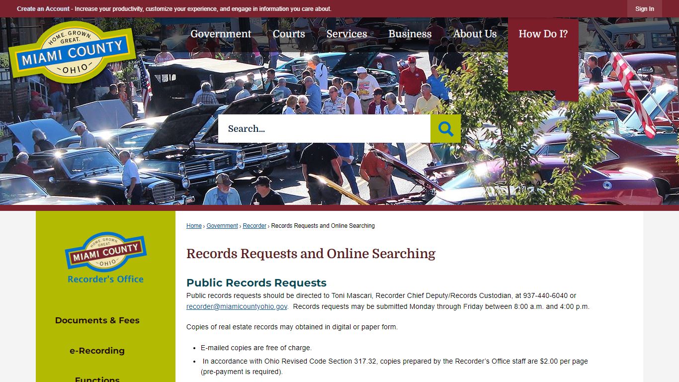 Records Requests and Online Searching - Miami County, Ohio